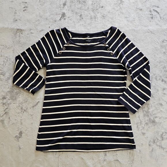 Talbots Tops - Talbots Top Women Medium Blue Pima Stripe Button Round Neck 3/4 Sleeve Nautical